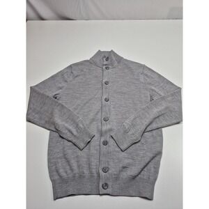 Suitsupply Sweater Mens Large Gray Merino Wool Mock Neck Cardigan Lightweight